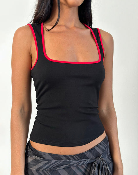 Image of Shajani Top in Black with Red Binding