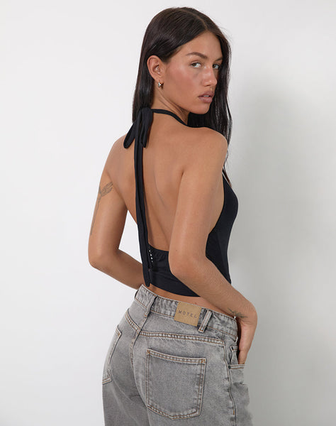 Image of Shalas Halter Top in Rayon Jersey Black