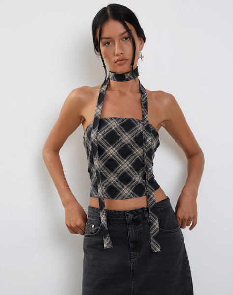 Image of Shaloe Bandeau Top and Scarf Set in Black and Grey Check