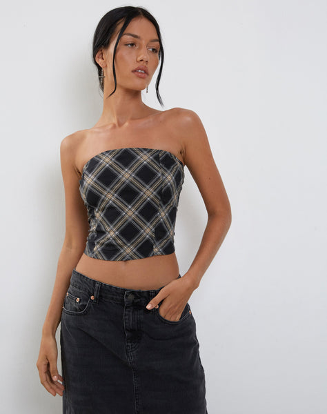 Image of Shaloe Bandeau Top and Scarf Set in Black and Grey Check