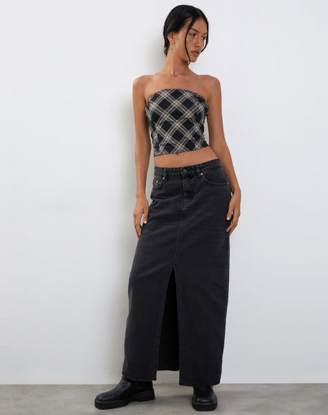 Image of Shaloe Bandeau Top and Scarf Set in Black and Grey Check