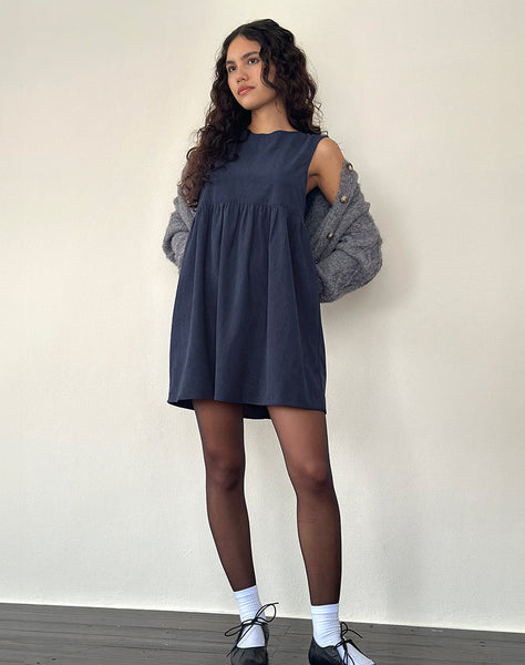 Image of Sheba Mini Dress in Babycord Ink Blue