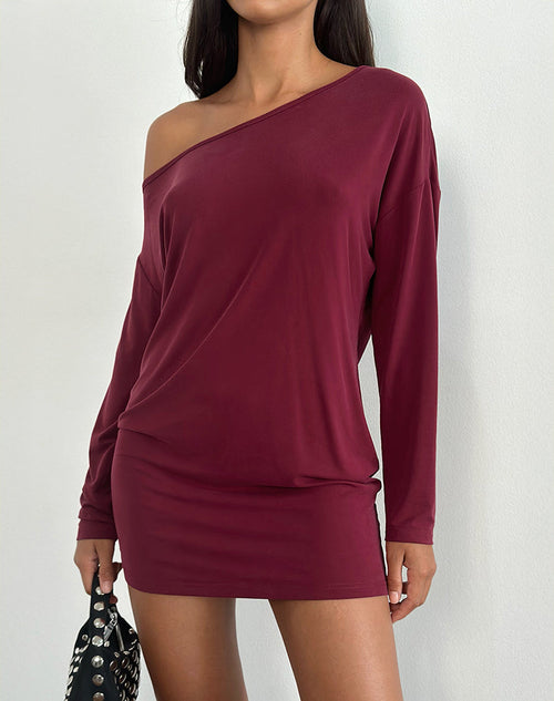 Image of Shelisa Slouchy Mini Dress in Deep Red