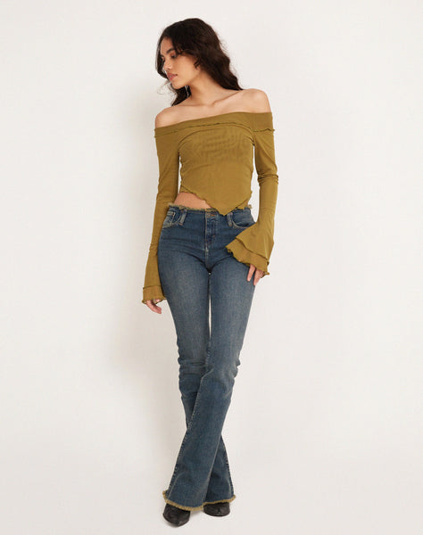 Image of Shenly Bardot Top in Green Moss