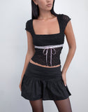 Image of Sherine Lace Top in Black with Pink Ribbon