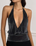 Image of Sherlyn Halter Top in GIitter Lurex Mesh Black