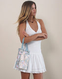 Image of Shi Bag in Natural Lace Embroidery with Blue Satin Binding
