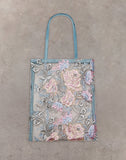 Image of Shi Bag in Natural Lace Embroidery with Blue Satin Binding