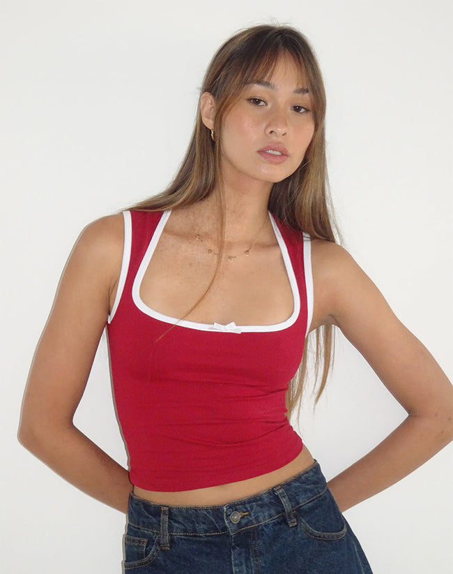 Image of Shinju Top in Adrenaline Red with White Binding