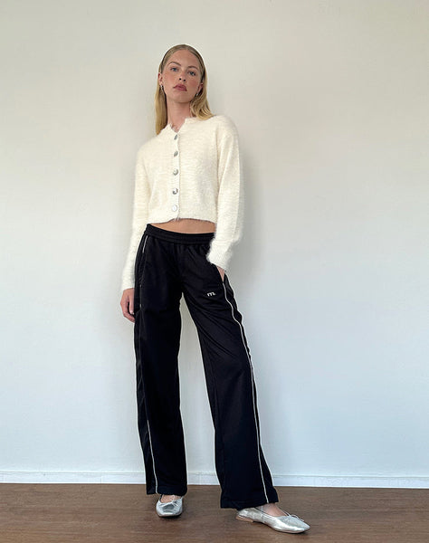 Image of Shobi Wide Leg Jogger in Black with Grey Piping