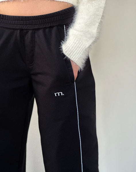 Image of Shobi Wide Leg Jogger in Black with Grey Piping