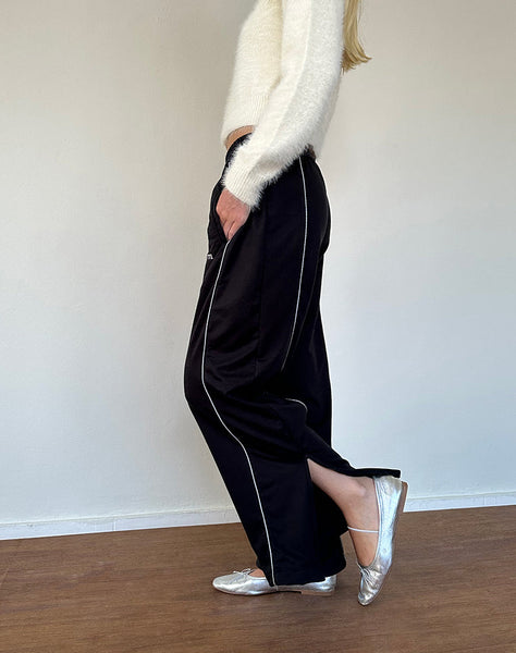 Image of Shobi Wide Leg Jogger in Black with Grey Piping