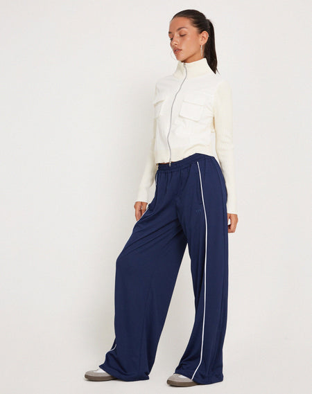 Benton Wide Leg Jogger in Blue with 'M' Embroidery