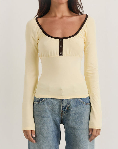 Image of Shou Top in Buttermilk with Brown Binding