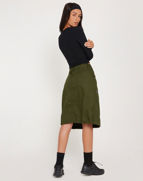 image of Shreya Cargo Midi Skirt in Forest Green