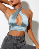 Image of Silta Crop Top in Satin Light Blue