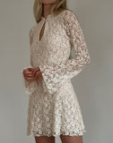 Image of Silvanna Long Sleeve Keyhole Mini Dress in Lace Ivory