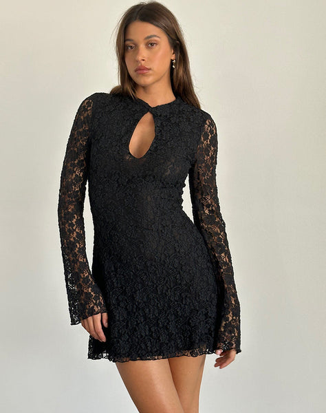 Image of Silvanna Keyhole Mini Dress in Lace Black