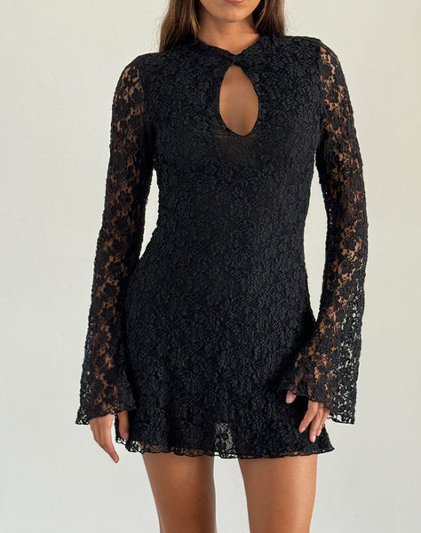 Image of Silvanna Keyhole Mini Dress in Lace Black