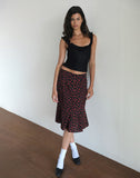 Image of Sima Midi Skirt in Strawberry Polka Black