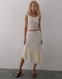 Image of Betharia Frill Detail Midi Skirt in Cream Lace