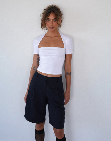 Image of Sintya Tailored Capri Shorts in Navy