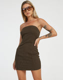 image of Siria Bandeau Dress in Pinstripe Brown