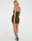 image of Siria Bandeau Dress in Pinstripe Brown