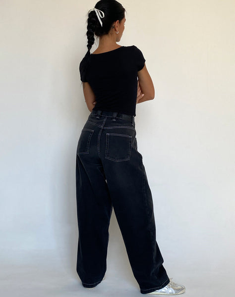 Image of Skater Low Rise Jean in Vintage Black with White Top Stitch