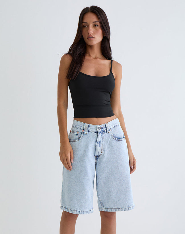 Image of Low Rise Skater Shorts in 80's Light Wash Blue