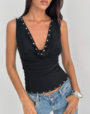 Image of Slater Studded Top in Rayon Jersey Black