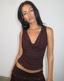 Image of Slater Studded Top in Rayon Jersey Bitter Chocolate