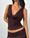 Image of Slater Studded Top in Rayon Jersey Bitter Chocolate