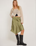 Image of Slaza Midi Skirt in Satin Olive