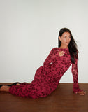 Image of Slokya Long Sleeve Maxi Dress in Vine Floral Flock Cherry