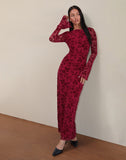 Image of Slokya Long Sleeve Maxi Dress in Vine Floral Flock Cherry