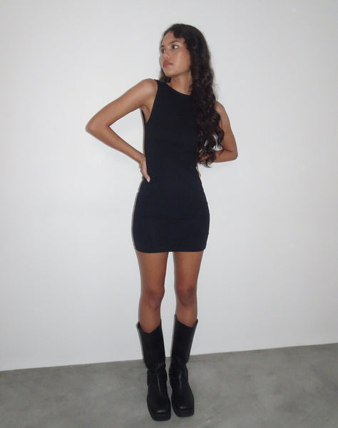 image of Slony Low Back Mini Dress in Black Lycra