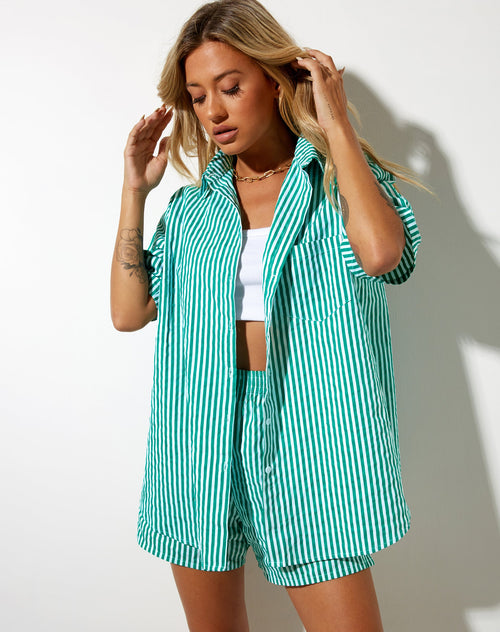 Image of SMITH SHIRT VERTICAL STRIPE GREEN WHITE