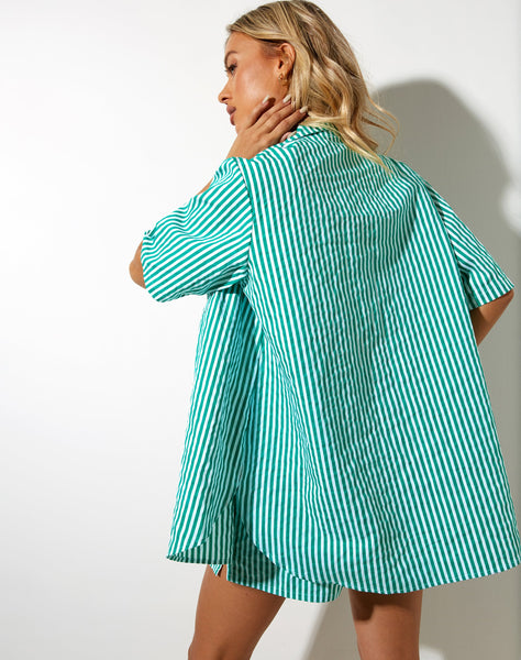 Image of SMITH SHIRT VERTICAL STRIPE GREEN WHITE