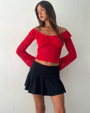 Image of Soka Bardot Frill Top in Red Lace