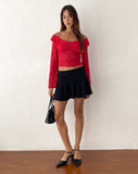 Image of Soka Bardot Frill Top in Red Lace