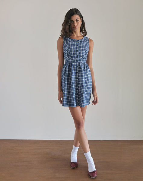 image of Sokasi Mini Dress in Navy Tartan