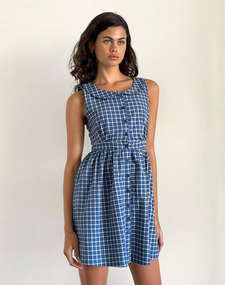 Byan Tie Front Dress in Tartan Dark Blue