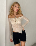 Image of Sola Bardot Top in Beige Dainty Floral Flock