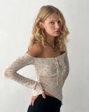 Image of Sola Bardot Top in Beige Dainty Floral Flock