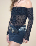 image of Sola Bardot Top in Black Dainty Floral Flock