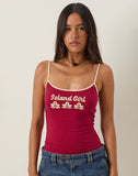 Image of Solani Top in Adrenaline Red with Stone Binding and Island Girl Graphic