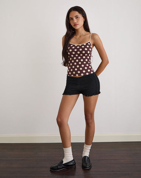 Image of Solani Top in Brown with Big Cream Polka Print