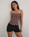Image of Solani Top in Brown with Big Cream Polka Print
