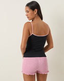 Image of Solani Cami Top in Black with Baby Pink Binding and Island Girl Print